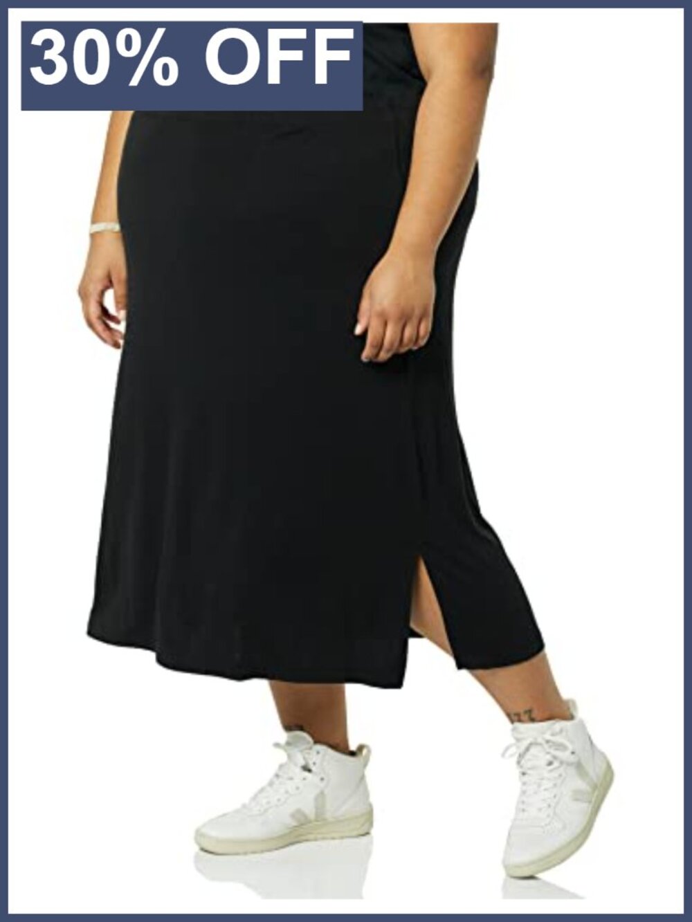 Women's Pull-On Knit Midi Skirt Elastic Waist Slit Casual